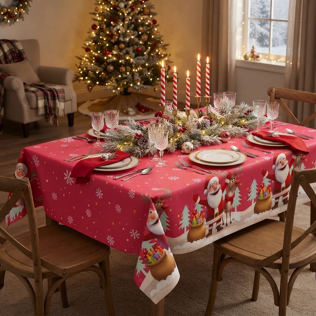 Christmas Santa& Reindeer Waterproof Tablecloth