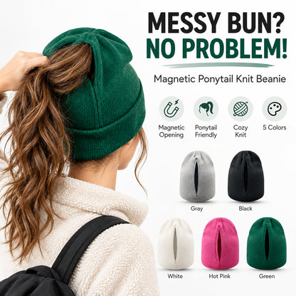 🧶 Magnetic Ponytail Beanie ❄️ – Cozy Knit Winter Hat for Messy Buns & Ponytails 💕