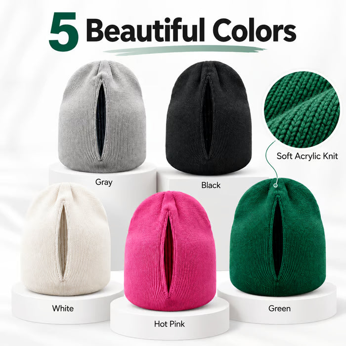 🧶 Magnetic Ponytail Beanie ❄️ – Cozy Knit Winter Hat for Messy Buns & Ponytails 💕