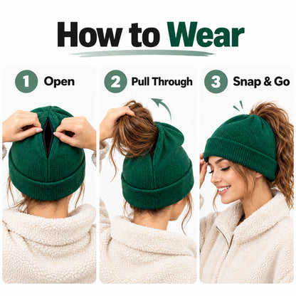 🧶 Magnetic Ponytail Beanie ❄️ – Cozy Knit Winter Hat for Messy Buns & Ponytails 💕