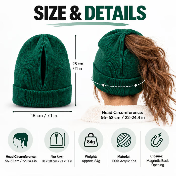 🧶 Magnetic Ponytail Beanie ❄️ – Cozy Knit Winter Hat for Messy Buns & Ponytails 💕