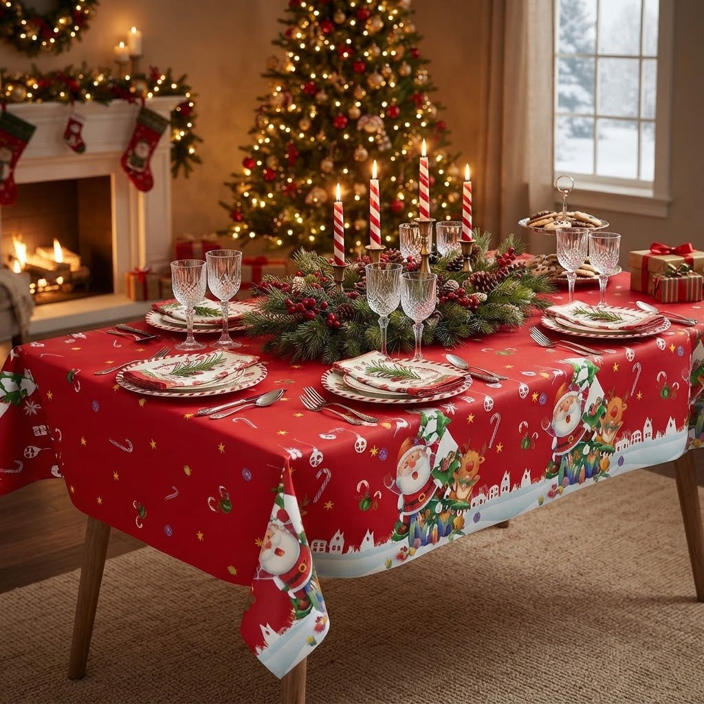 Christmas tree with Santa Waterproof Tablecloth