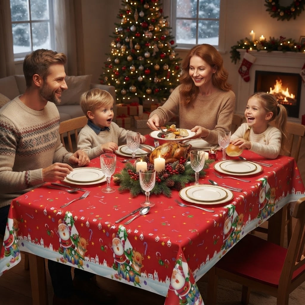 Christmas tree with Santa Waterproof Tablecloth