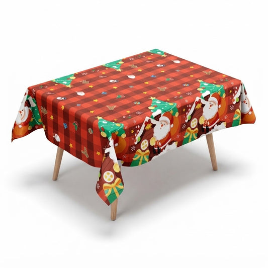 Christmas Waterproof Tablecloth - Cartoon pattern featuring Santa Claus with a gift box