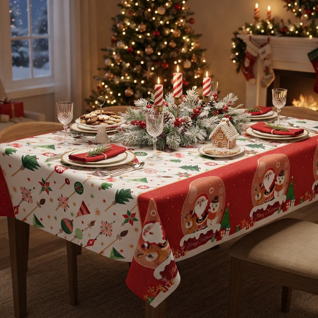 Christmas Waterproof Tablecloth For  Home & Living Decor