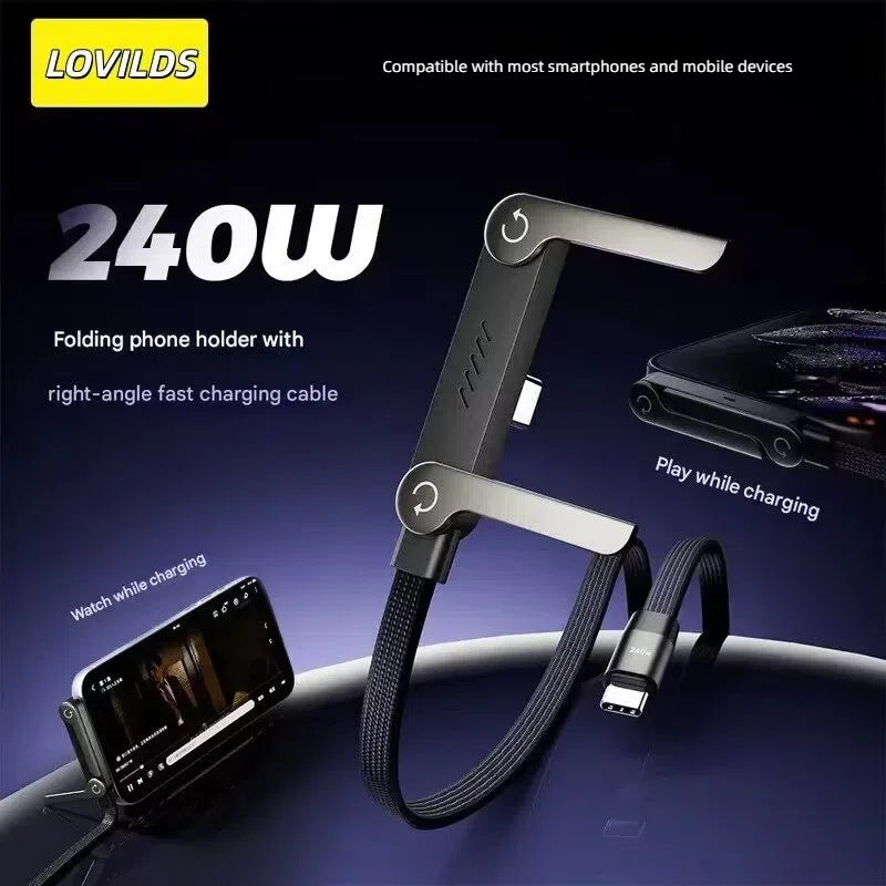 Invisible Holder Charger Cable with Stand ⚡ 240W Super Fast 2-in-1 Charging Cord 📱