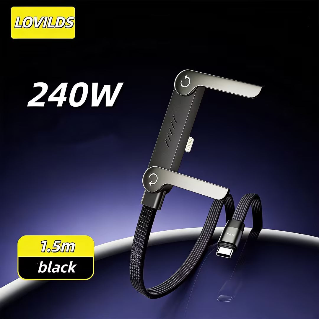 Invisible Holder Charger Cable with Stand ⚡ 240W Super Fast 2-in-1 Charging Cord 📱