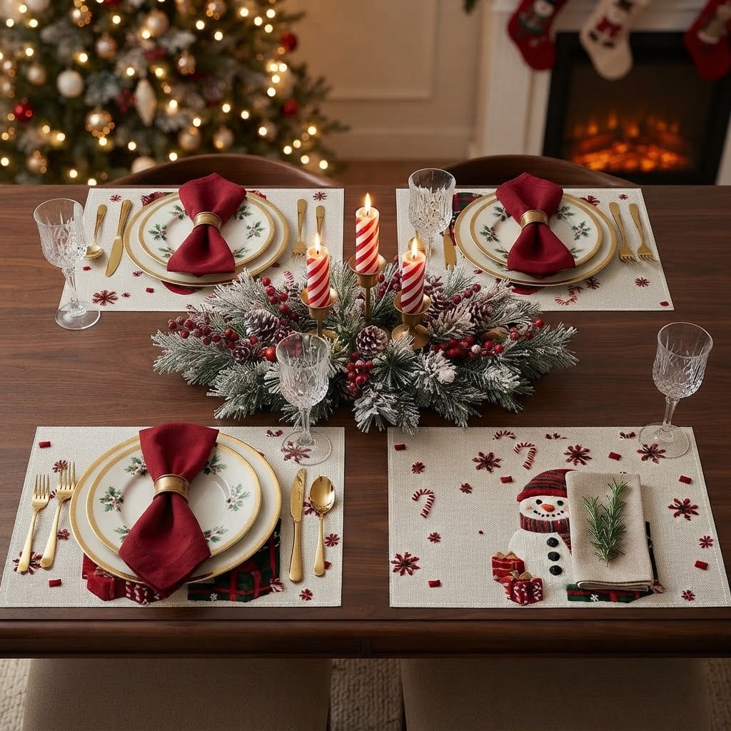 Christmas Snowman & Tree Placemat Set