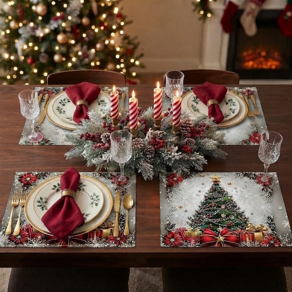 4pcs Christmas Tree Placemat Set