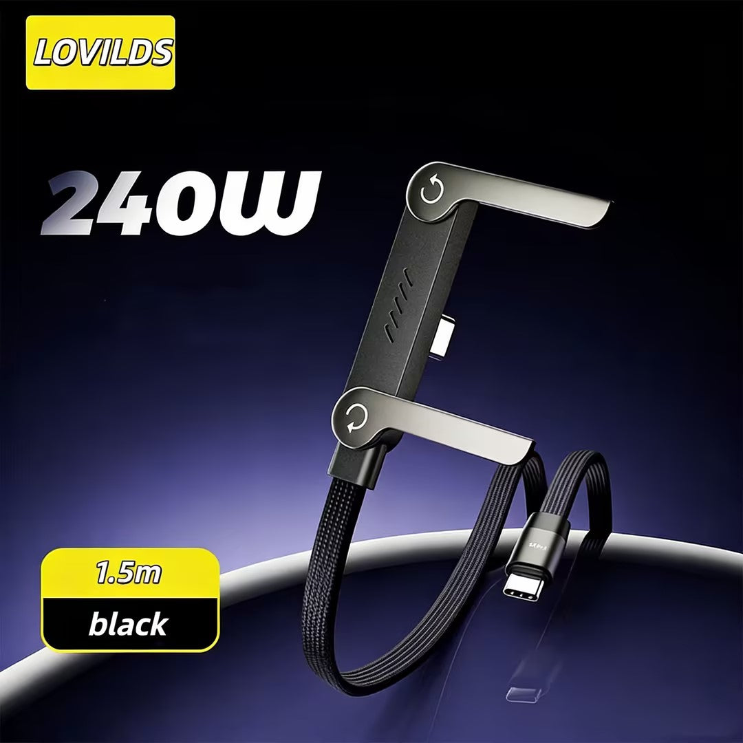 Invisible Holder Charger Cable with Stand ⚡ 240W Super Fast 2-in-1 Charging Cord 📱