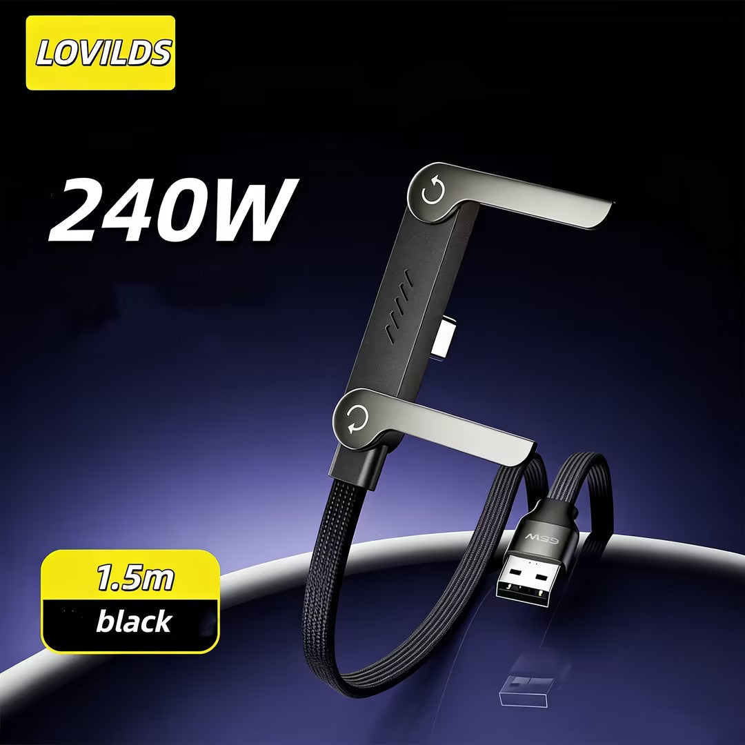 Invisible Holder Charger Cable with Stand ⚡ 240W Super Fast 2-in-1 Charging Cord 📱