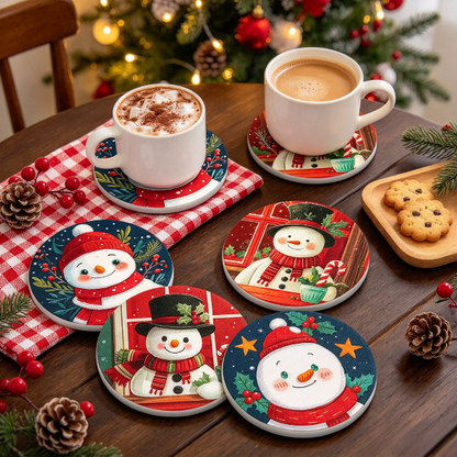 6pcs/set Christmas Snowman Silicone Coaster