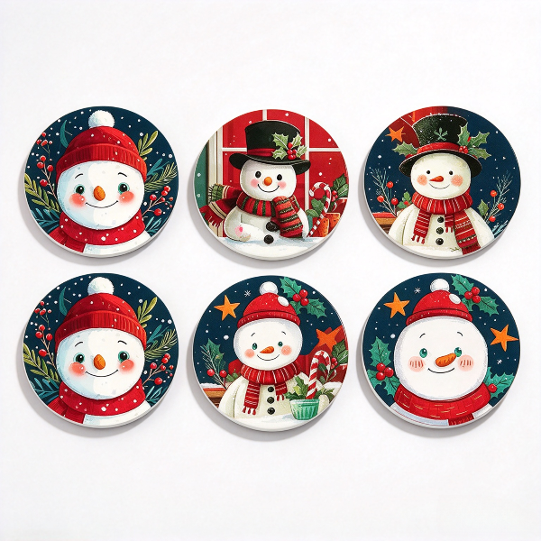 6pcs/set Christmas Snowman Silicone Coaster